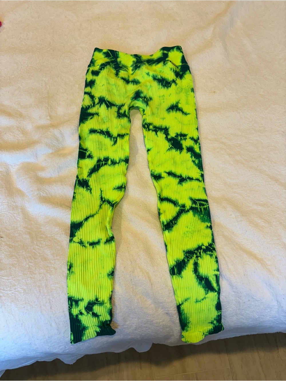 Neon Tie-Dye Ribbed Leggings - green tie dye